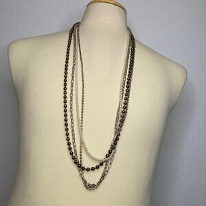 Chico’s Long Multistrand Becca Necklace NWT OS Rhinestones Beads Chain Links